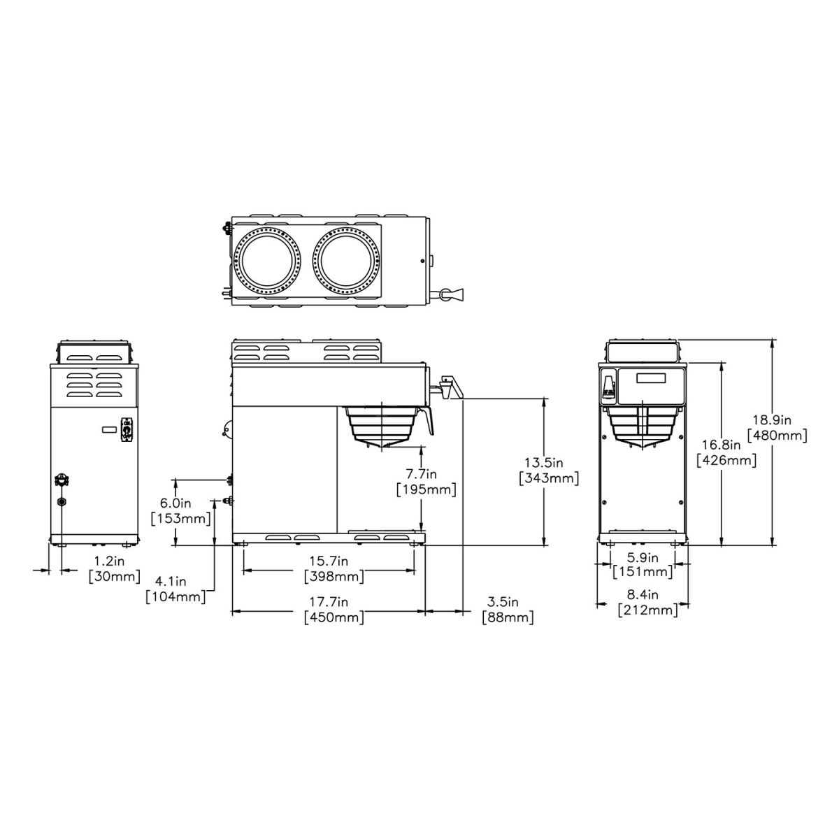 Bunn AXIOM® 15-3T (2 upper burners/1 lower burner) 20V 15A ST/PF