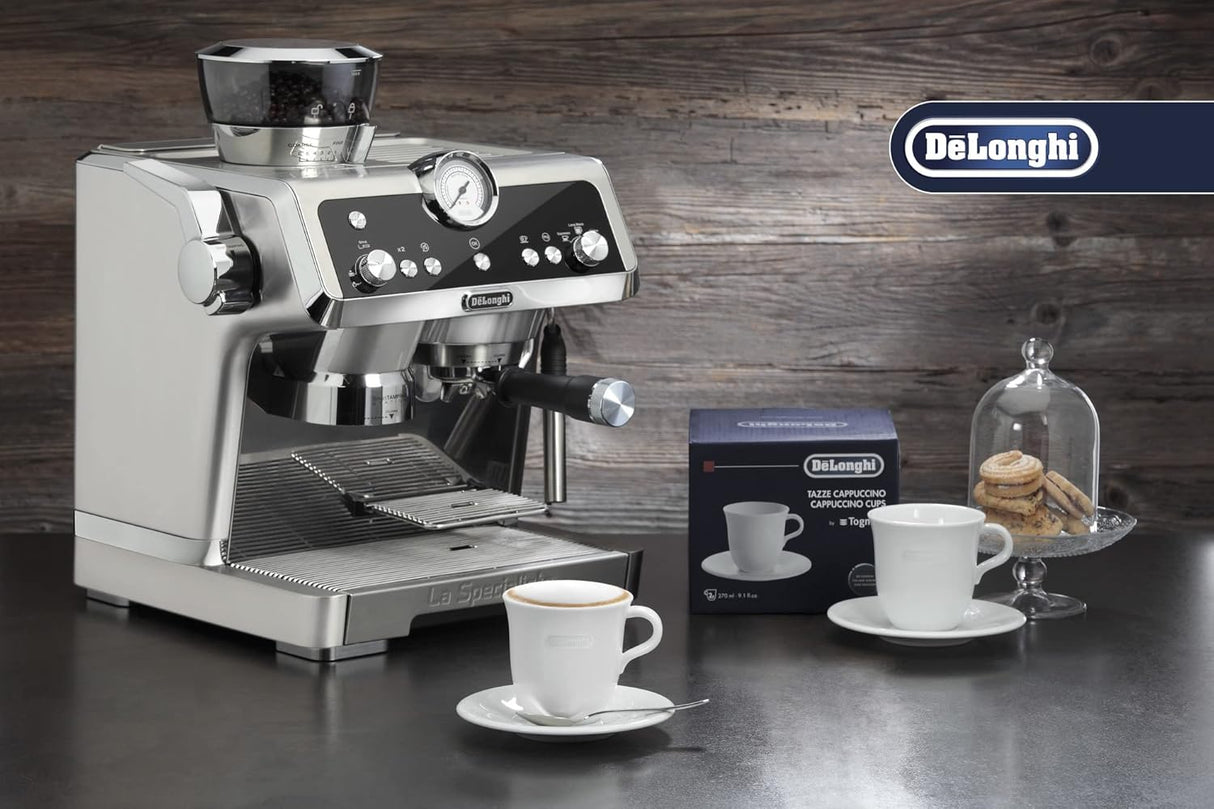 DeLonghi - Lot de 2 tasses à cappuccino et soucoupes en porcelaine blanche (270 ml)