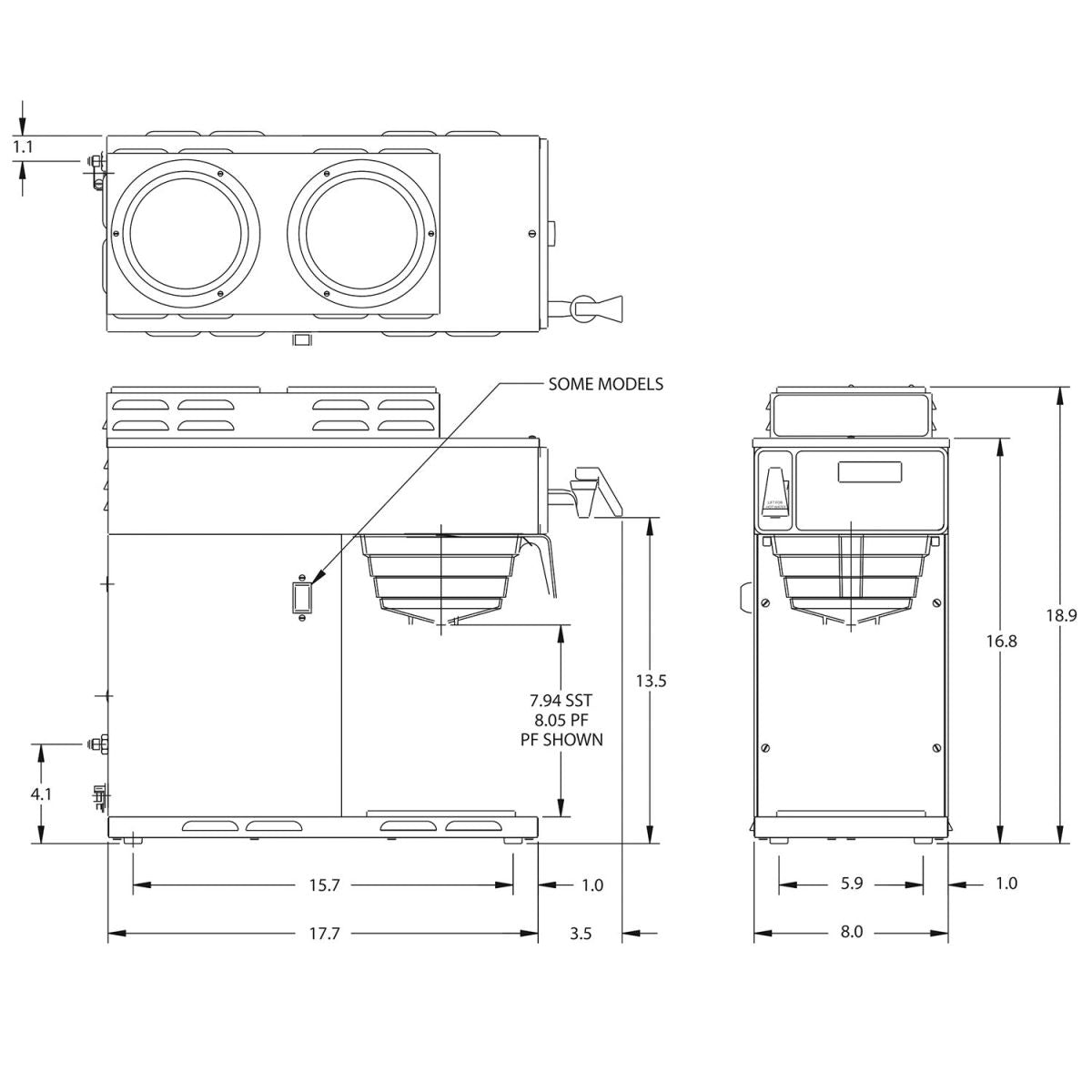 Bunn Axiom-DV-3T 1L/2U (2 réchauffeurs supérieurs/1 inférieur) Dual Volt ST/PF