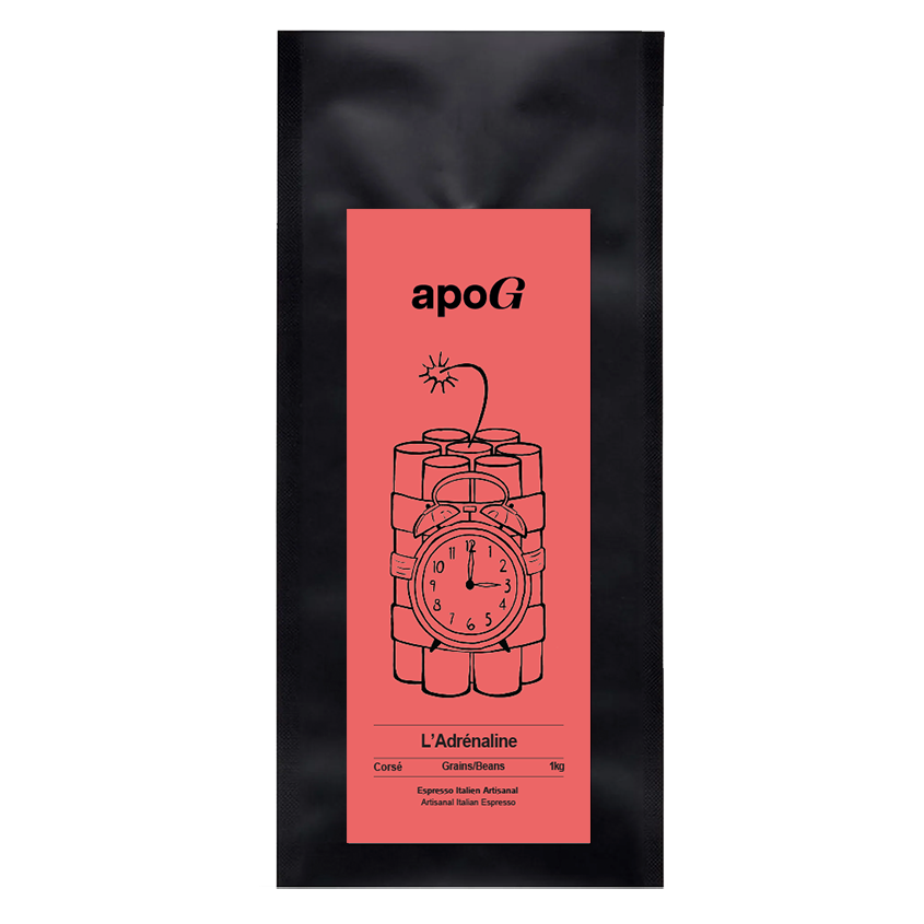 ApoG L'Adrénaline : espresso italien artisanal, grains entiers, profil corsé, 1 kg