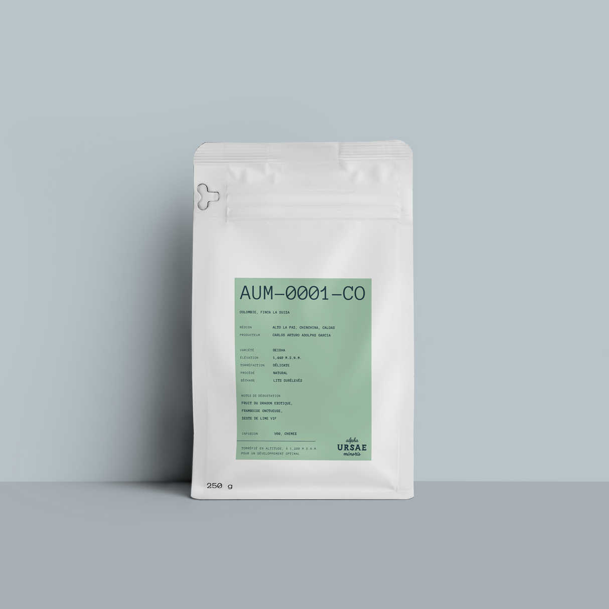 Ursae AUM-0001-CO — Geisha Naturel, Finca La Suiza, Caldas Colombie, torréfaction délicate (250g)