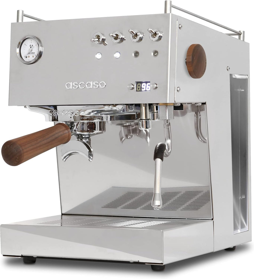Ascaso Duo PID Versatile Inox/Bois : machine à espresso domestique à double thermobloc, compatible dosettes ESE, 58 mm, 15 amp (Boîte ouverte)