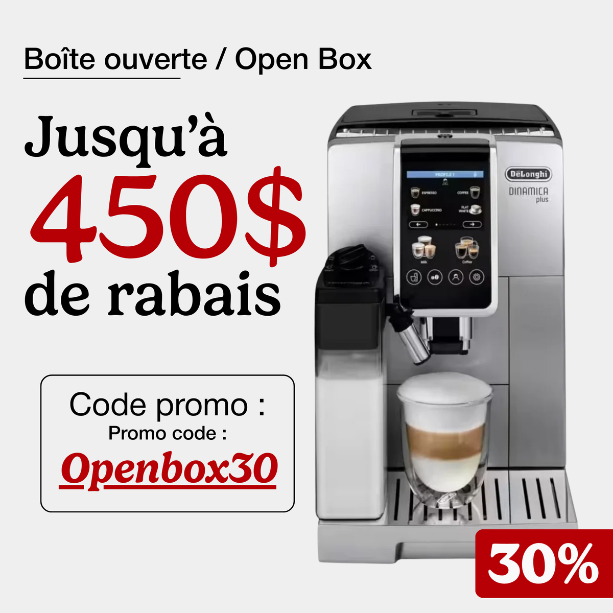 De'Longhi Dinamica Plus ECAM380: Automatic Espresso Machine with Built-In Grinder and LatteCrema System(Open Box)