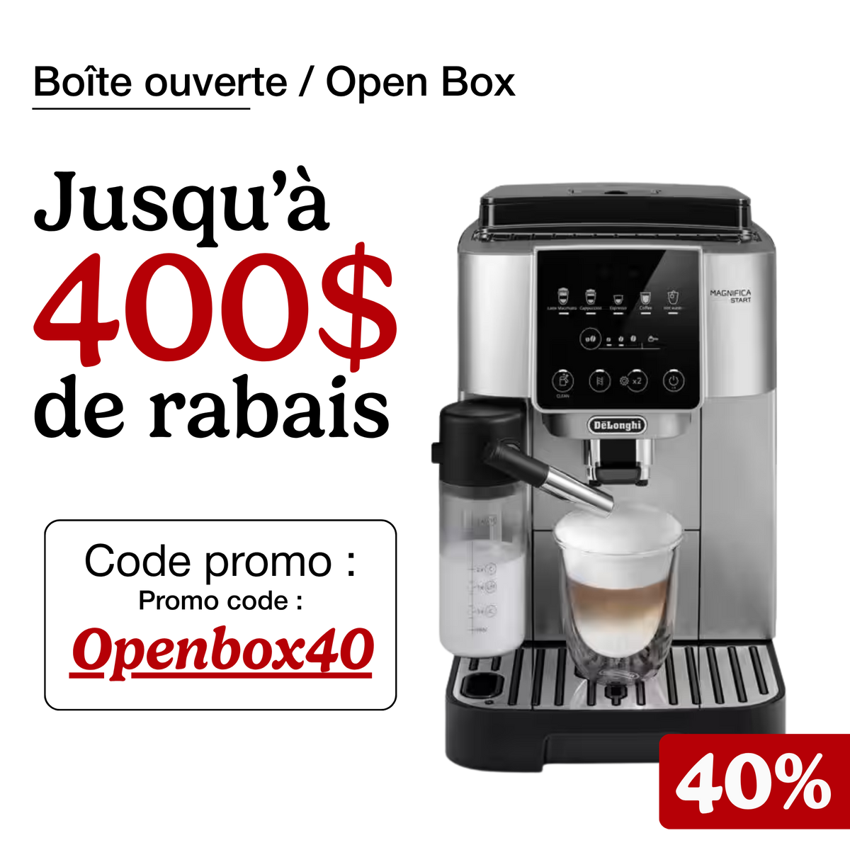 De'Longhi Magnifica Start Milk Silver : machine à espresso automatique avec broyeur intégré et système de lait LatteCrema (Boîte ouverte)