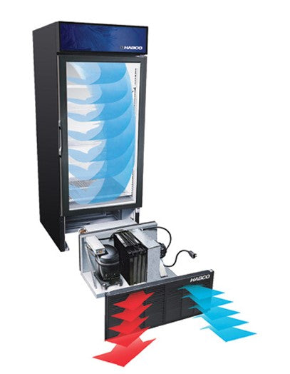 Habco - Black 1-door glass refrigerator with illuminated sign ESM28HC