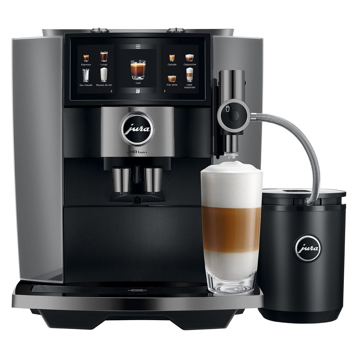JURA J10 Twin: Automatic Coffee Machine with Dual Grinders, Cold Brew, and Panorama Coffee Panel Touchscreen