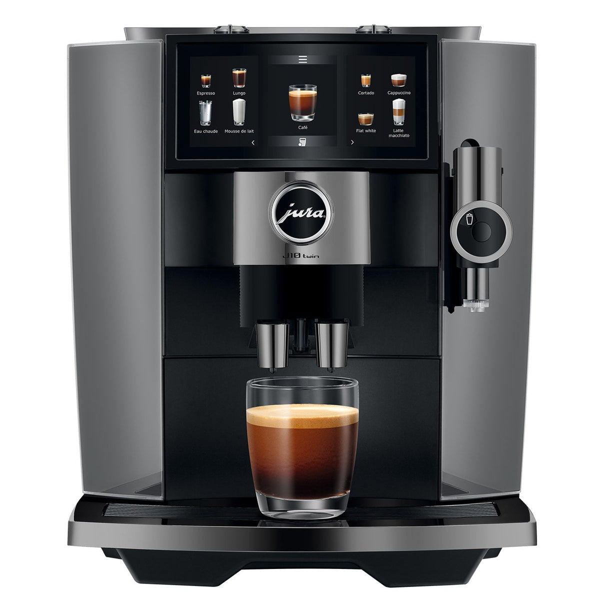JURA J10 Twin: Automatic Coffee Machine with Dual Grinders, Cold Brew, and Panorama Coffee Panel Touchscreen