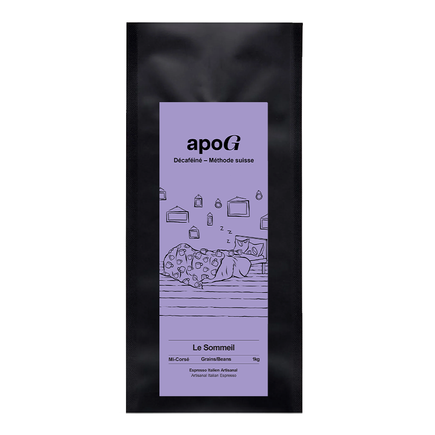 ApoG Le Sommeil : espresso italien artisanal décaféiné, méthode suisse, profil mi-corsé, 1 kg
