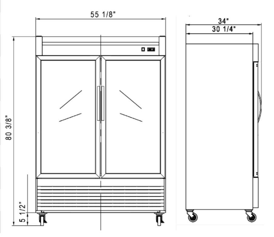 New Air - Congélateur en Inox avec 2 portes vitrées 55 po