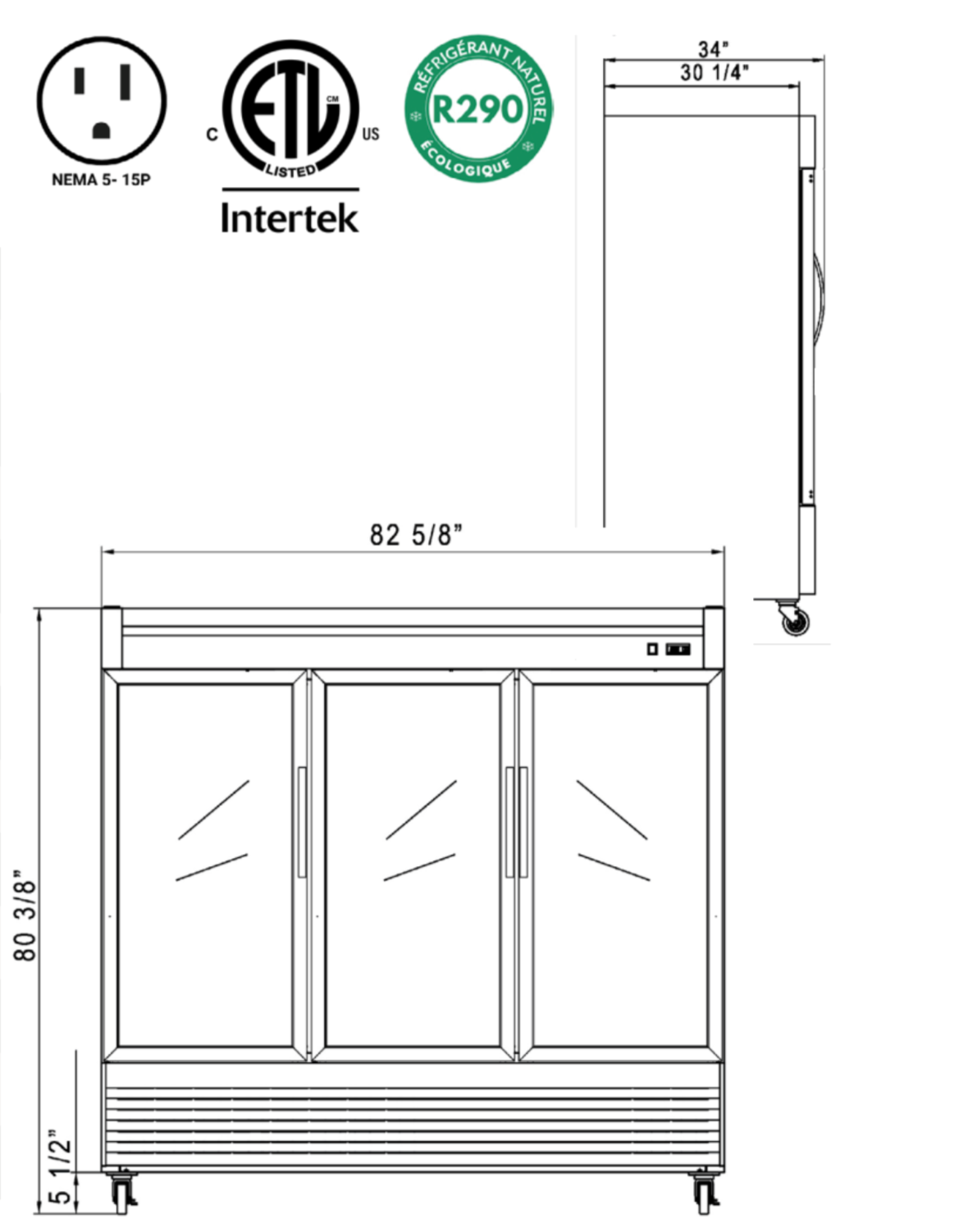 New Air - Réfrigérateur en Inox avec 3 portes vitrées 83 po