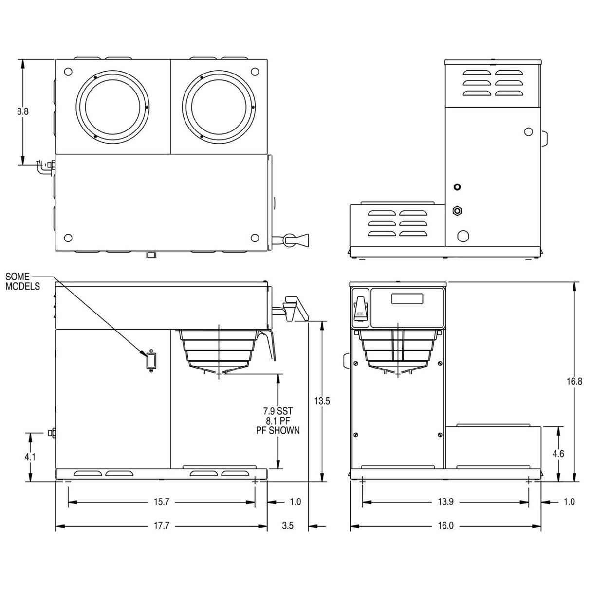 Bunn Axiom-DV-3L (3 réchauffeurs inférieurs) Dual Volt ST/PF