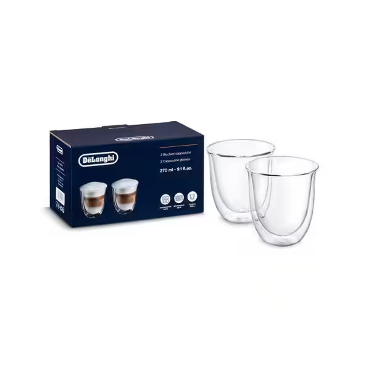 DeLonghi - Verres à cappuccino double parois (2x 270 mL)