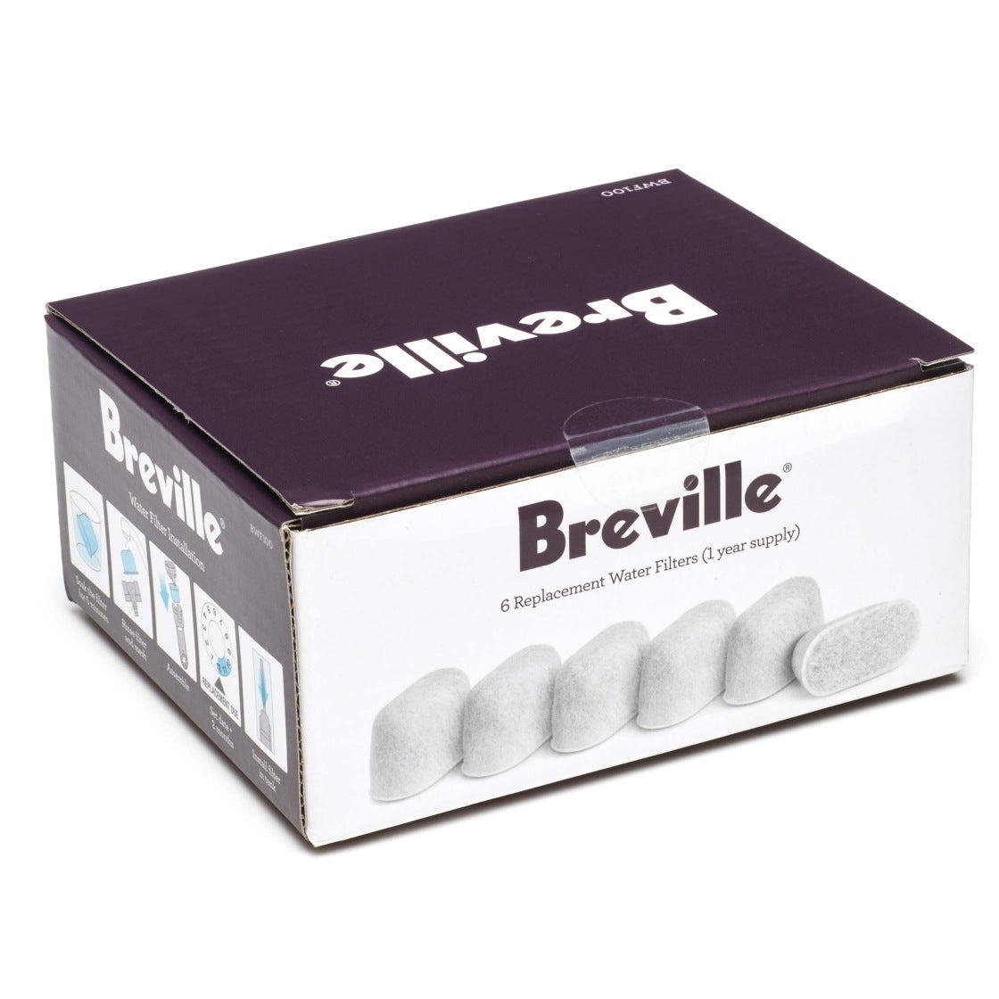 Breville Filtres à eau : charbon actif noix de coco, boîte de 6, remplacement 30 jours