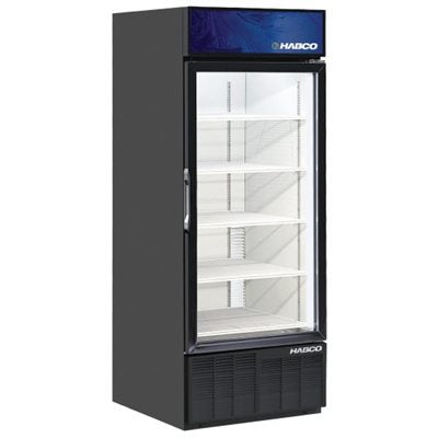 Habco - Black 1-door glass refrigerator with illuminated sign ESM28HC