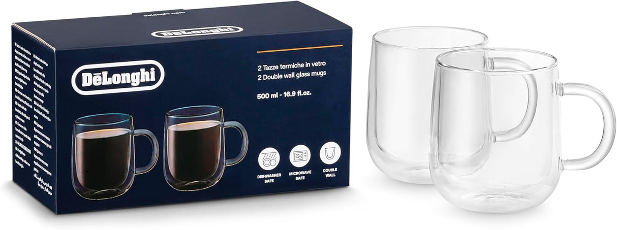 DeLonghi - Lot de 2 verres à double paroi avec poignées (500 ml)