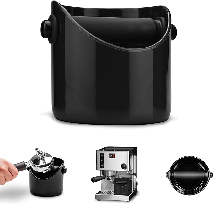 Grindenstein Black Plastic Coffee Grounds Bin With Rubber Grip