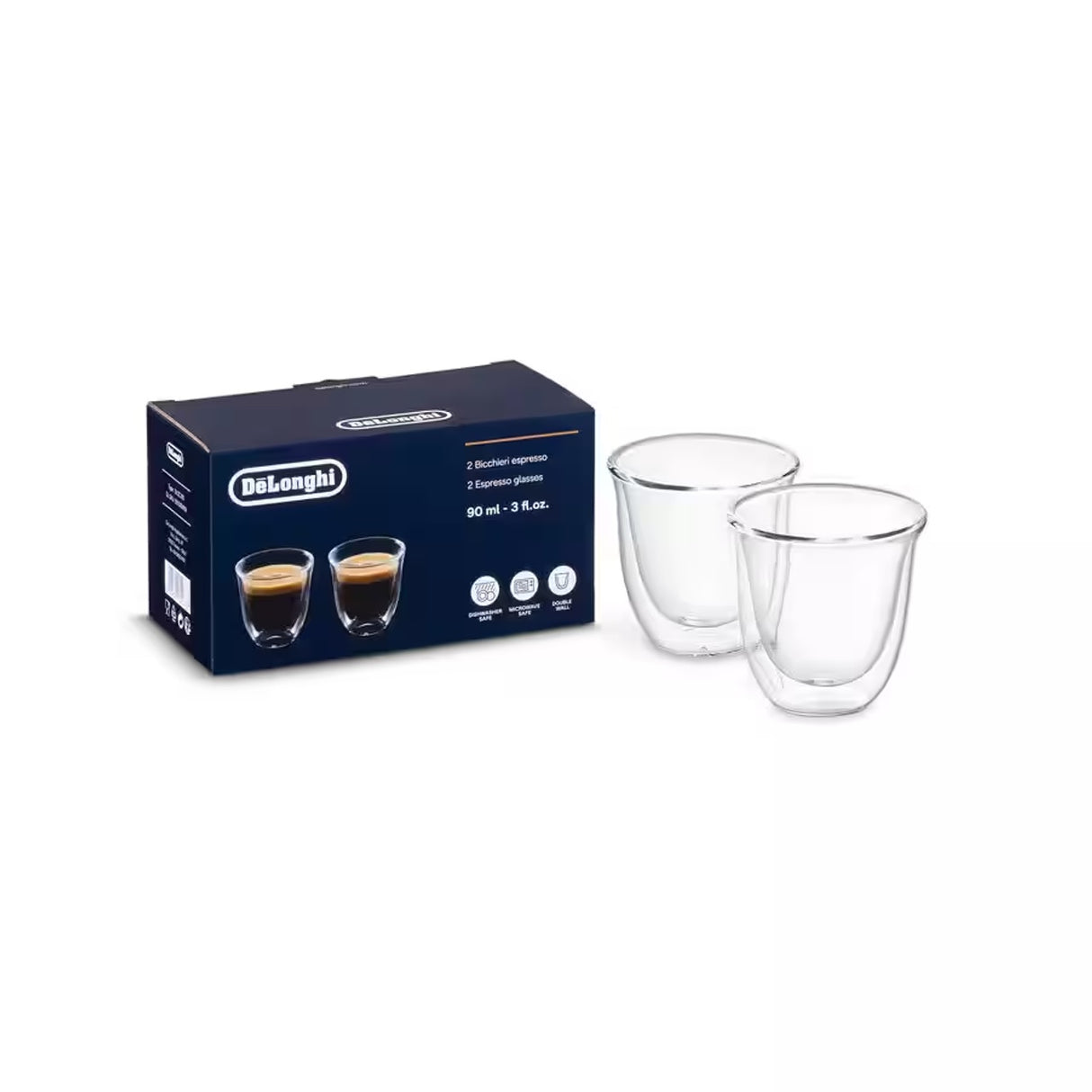 DeLonghi double wall espresso glasses 2x 90 ml