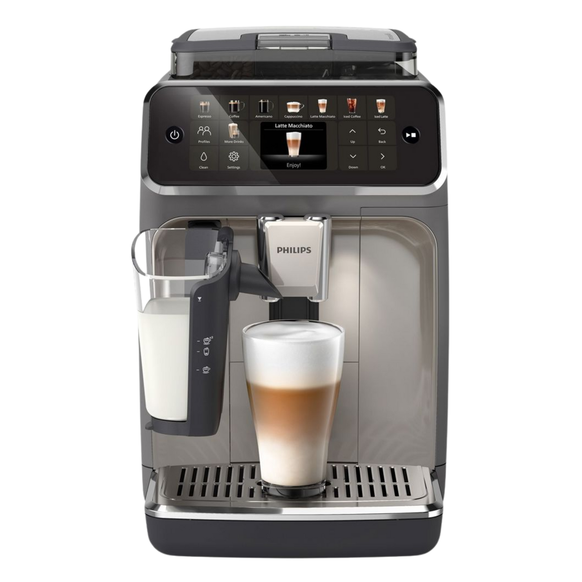 Machine à café automatique Philips 5500 LatteGo — 20 boissons chaudes et glacées, écran tactile, SilentBrew