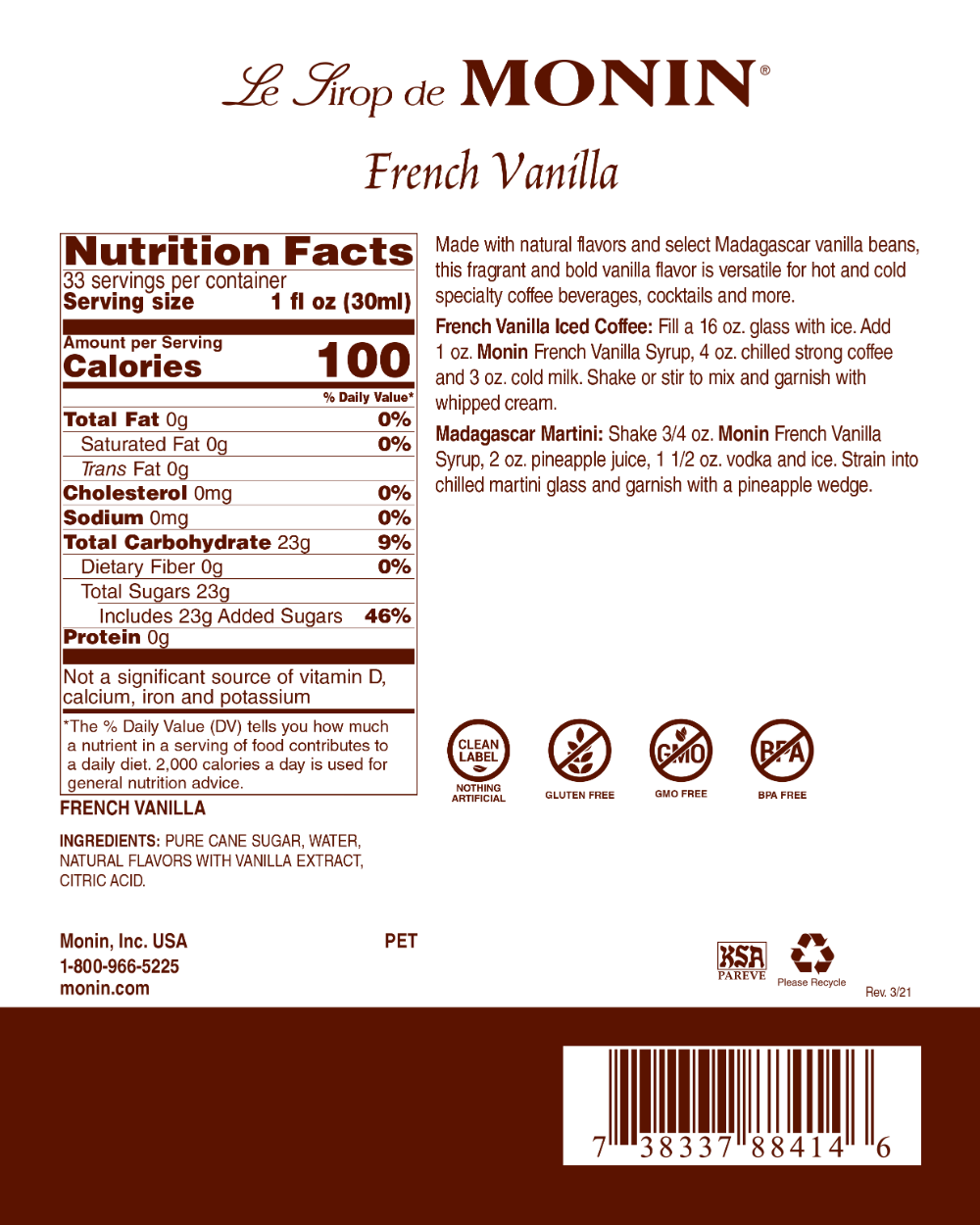 Monin French Vanilla Syrup