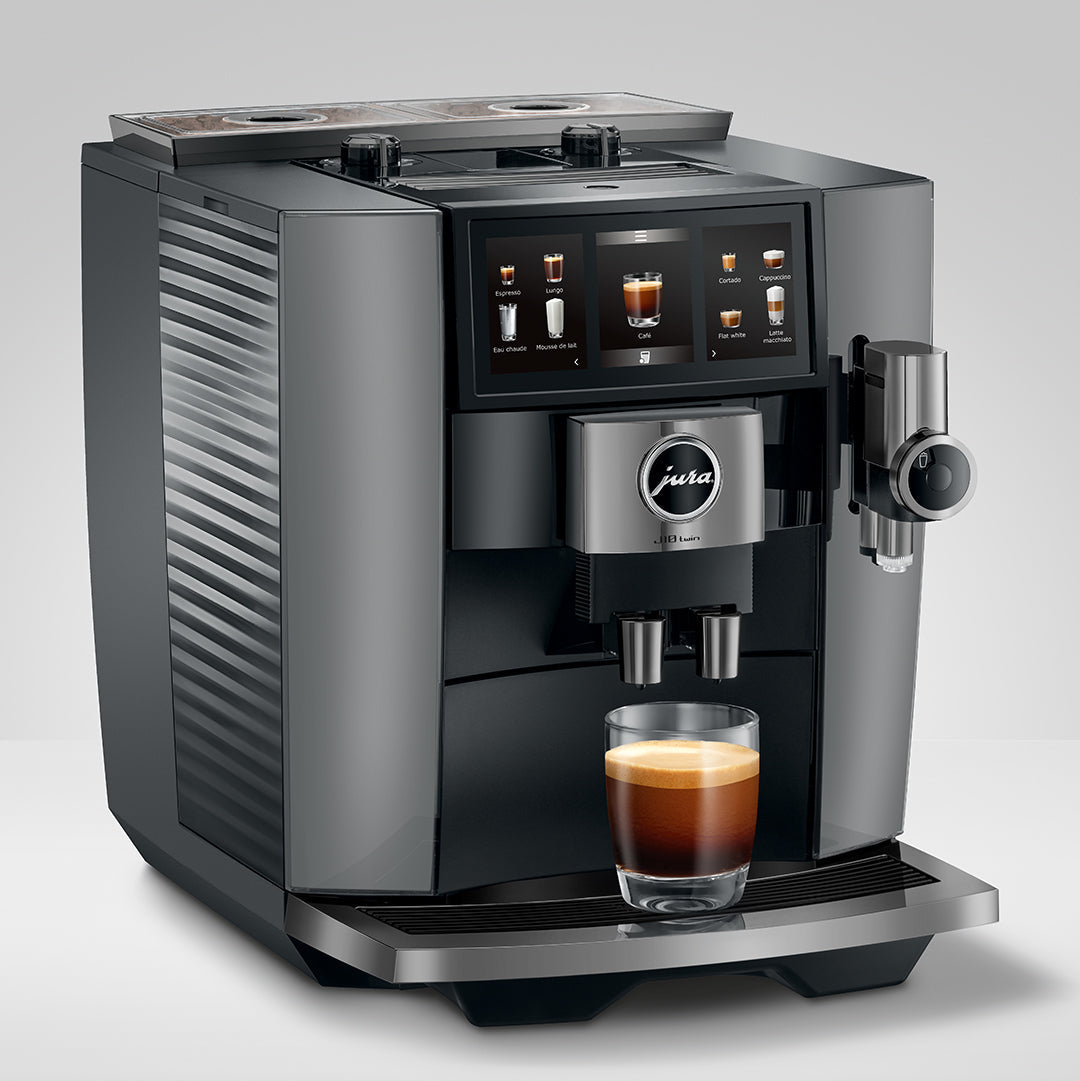 JURA J10 Twin: Automatic Coffee Machine with Dual Grinders, Cold Brew, and Panorama Coffee Panel Touchscreen