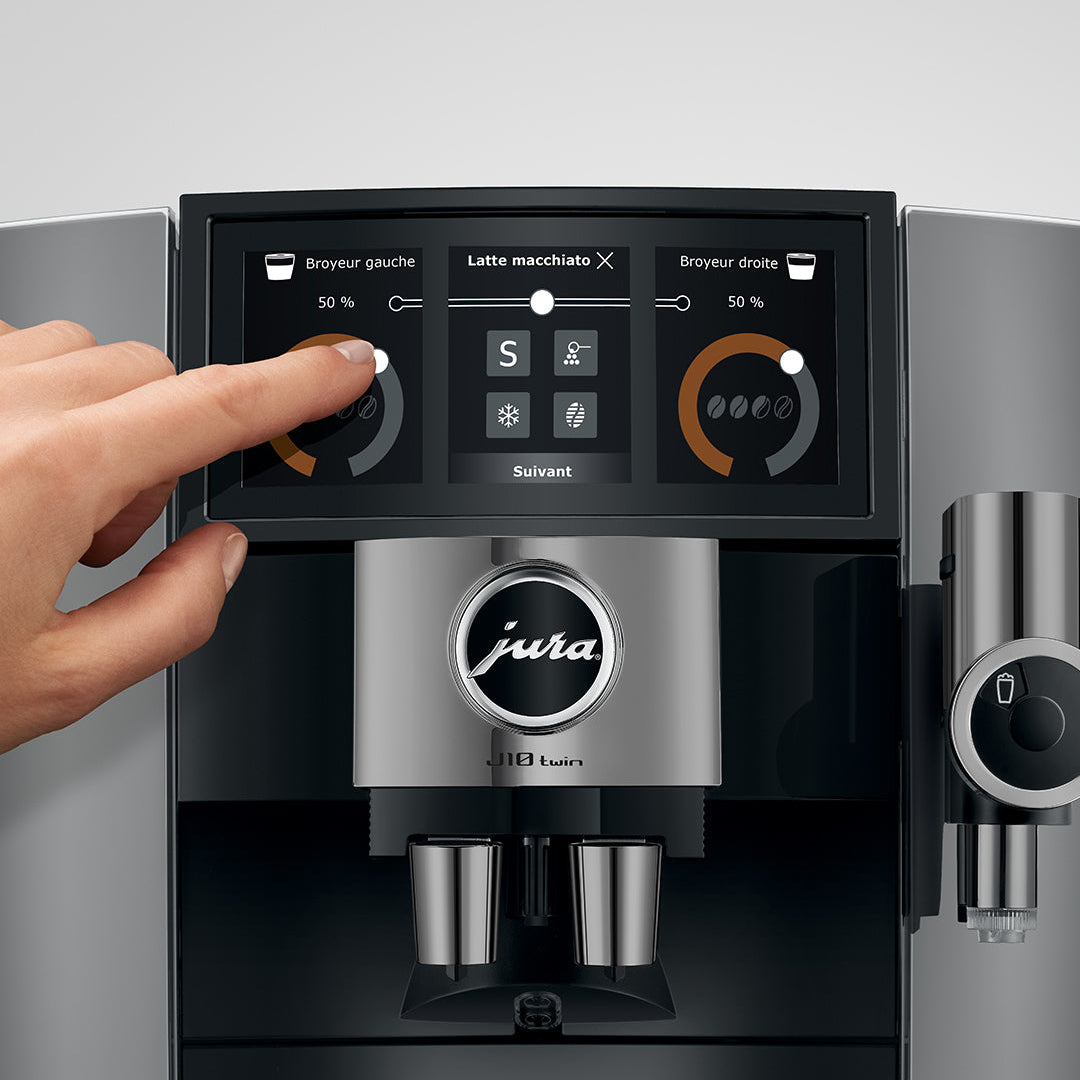 JURA J10 Twin: Automatic Coffee Machine with Dual Grinders, Cold Brew, and Panorama Coffee Panel Touchscreen