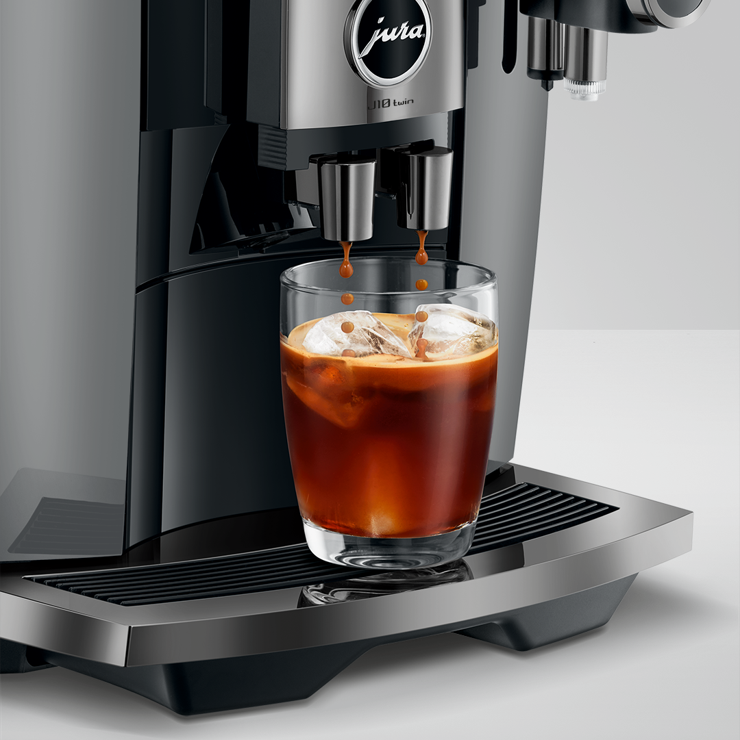 JURA J10 Twin: Automatic Coffee Machine with Dual Grinders, Cold Brew, and Panorama Coffee Panel Touchscreen