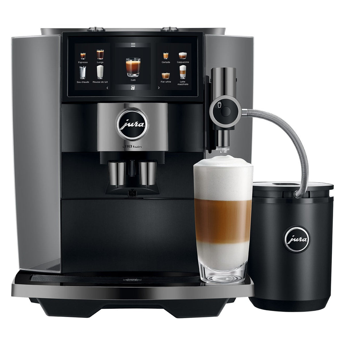 JURA J10 Twin: Automatic Coffee Machine with Dual Grinders, Cold Brew, and Panorama Coffee Panel Touchscreen