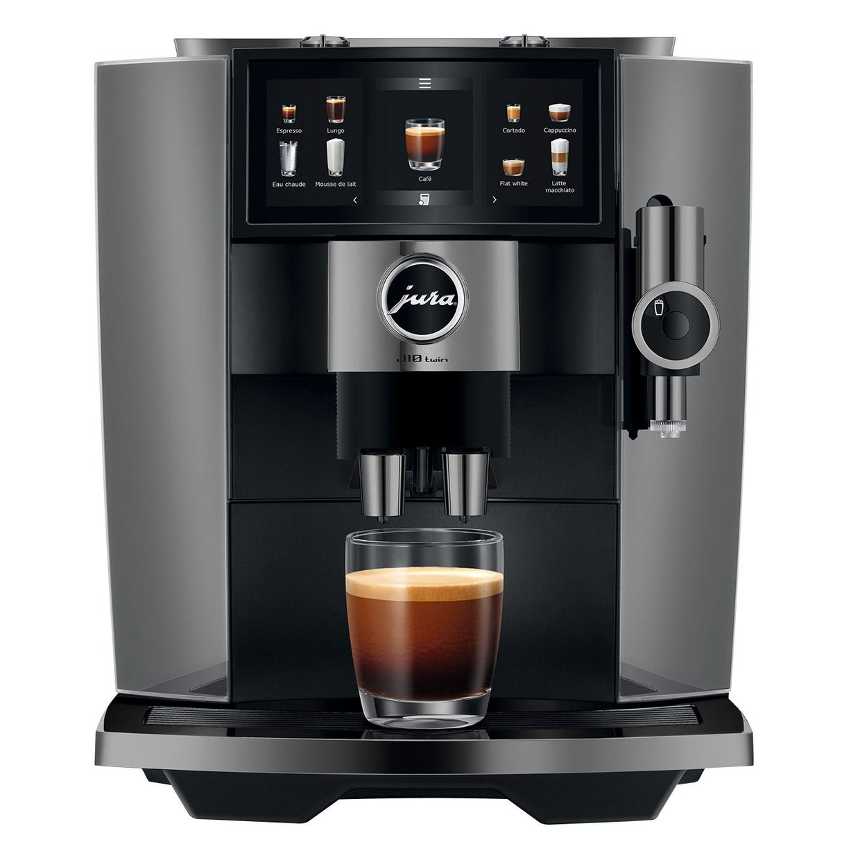 JURA J10 Twin: Automatic Coffee Machine with Dual Grinders, Cold Brew, and Panorama Coffee Panel Touchscreen