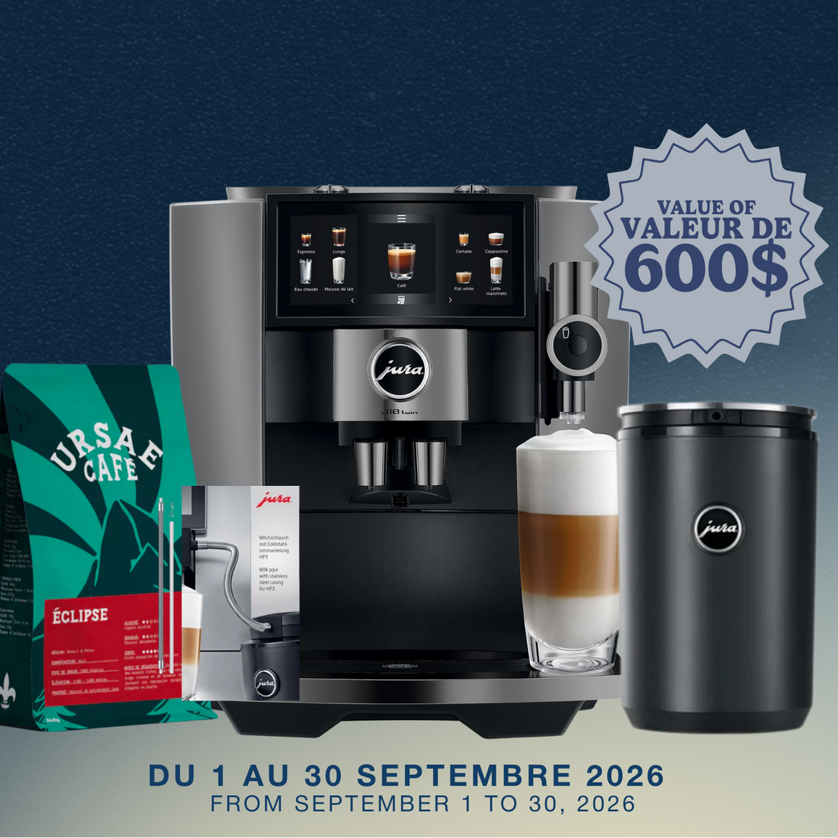 JURA J10 Twin: Automatic Coffee Machine with Dual Grinders, Cold Brew, and Panorama Coffee Panel Touchscreen