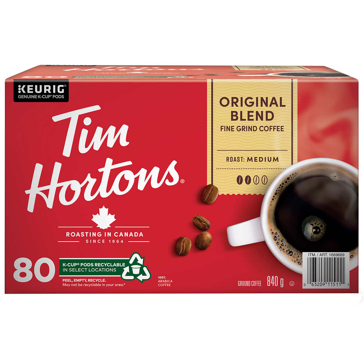 Tim Hortons mélange original Keurig 80 capsules